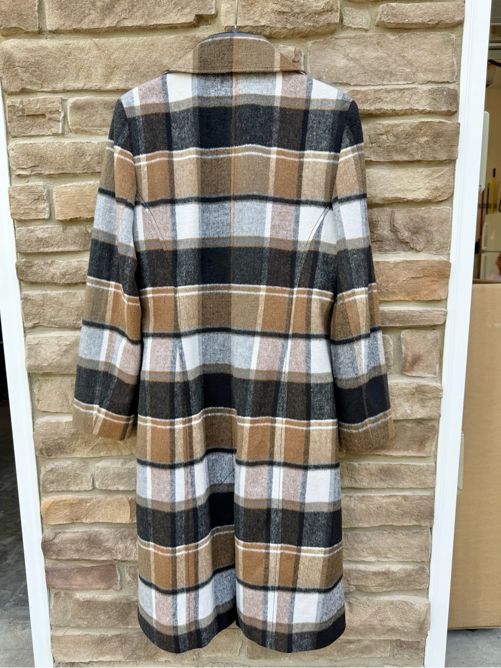 Rachel Roy Plaid Belted Long Coat Wool Blend | XL - Picture 2 of 8